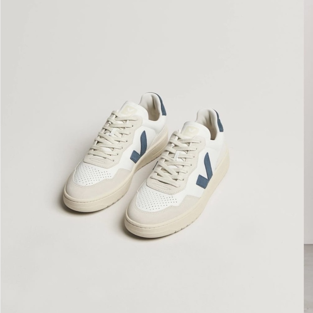 Veja Cream Sneakers with Blue V Accent